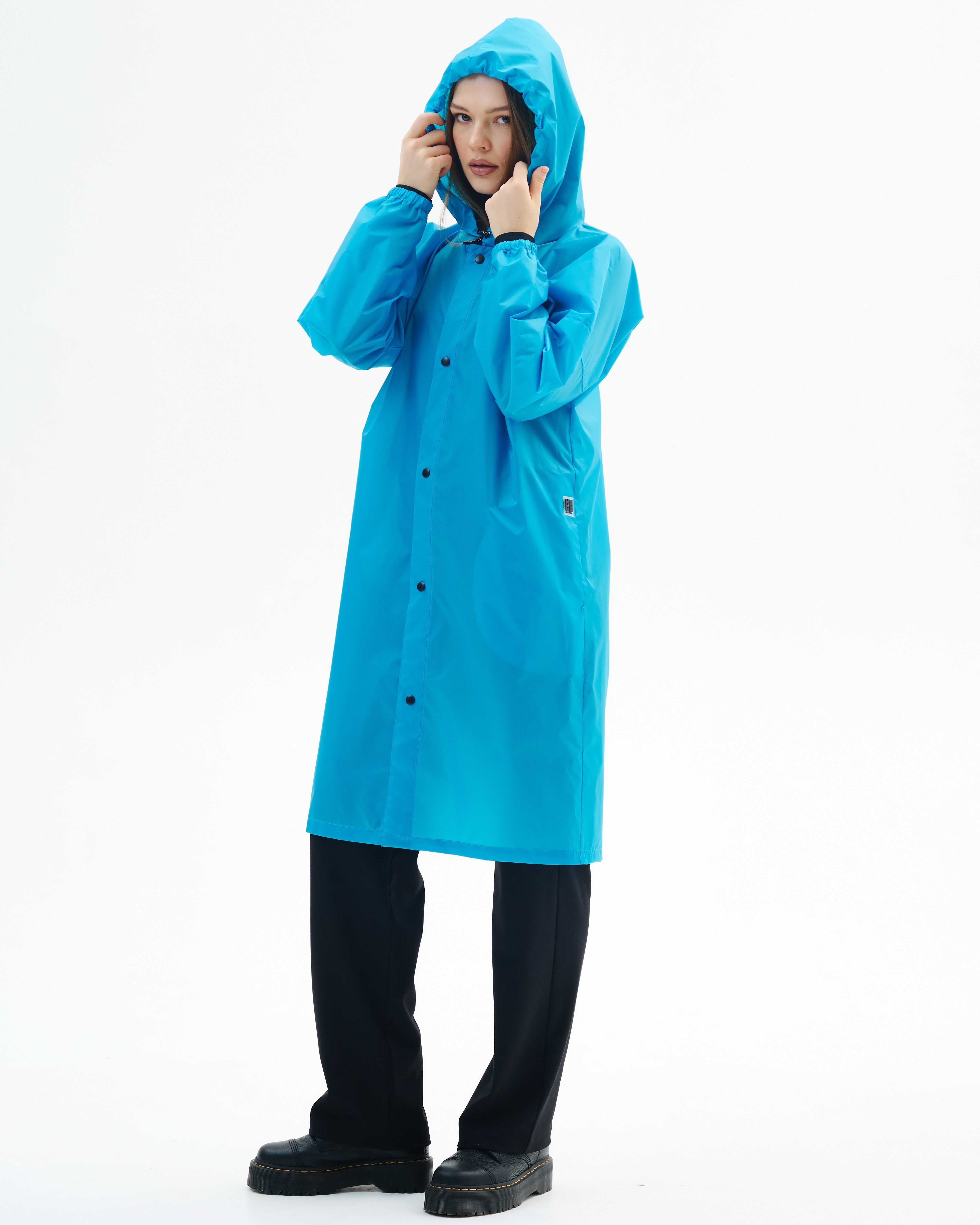 Картинка Дождевик на кнопках женский (унисекс) Бирюза (голубой)